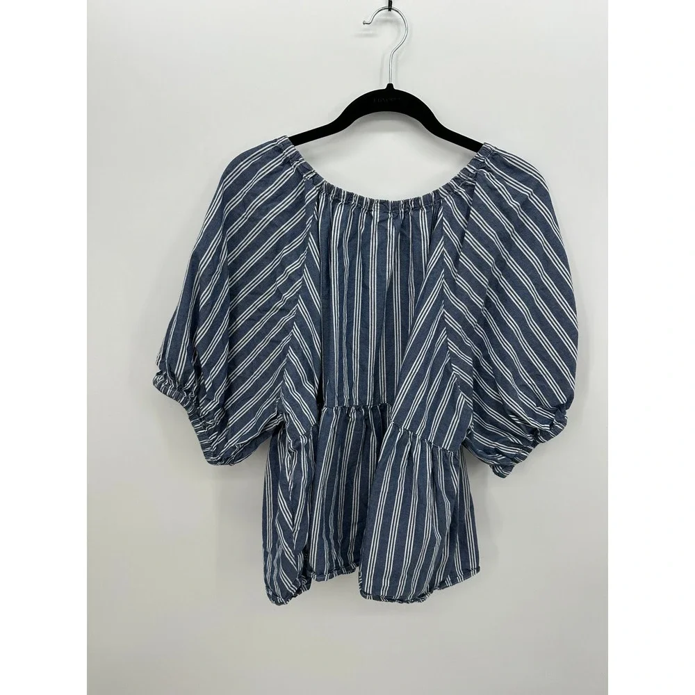 Old‎ Navy Blue Stripe Peasant Top XXL Cottagecore Puff Sleeve Babydoll